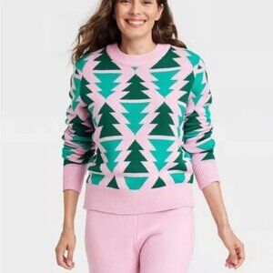 Greyson Threads Pink Evergreen Trees Holiday Sweater